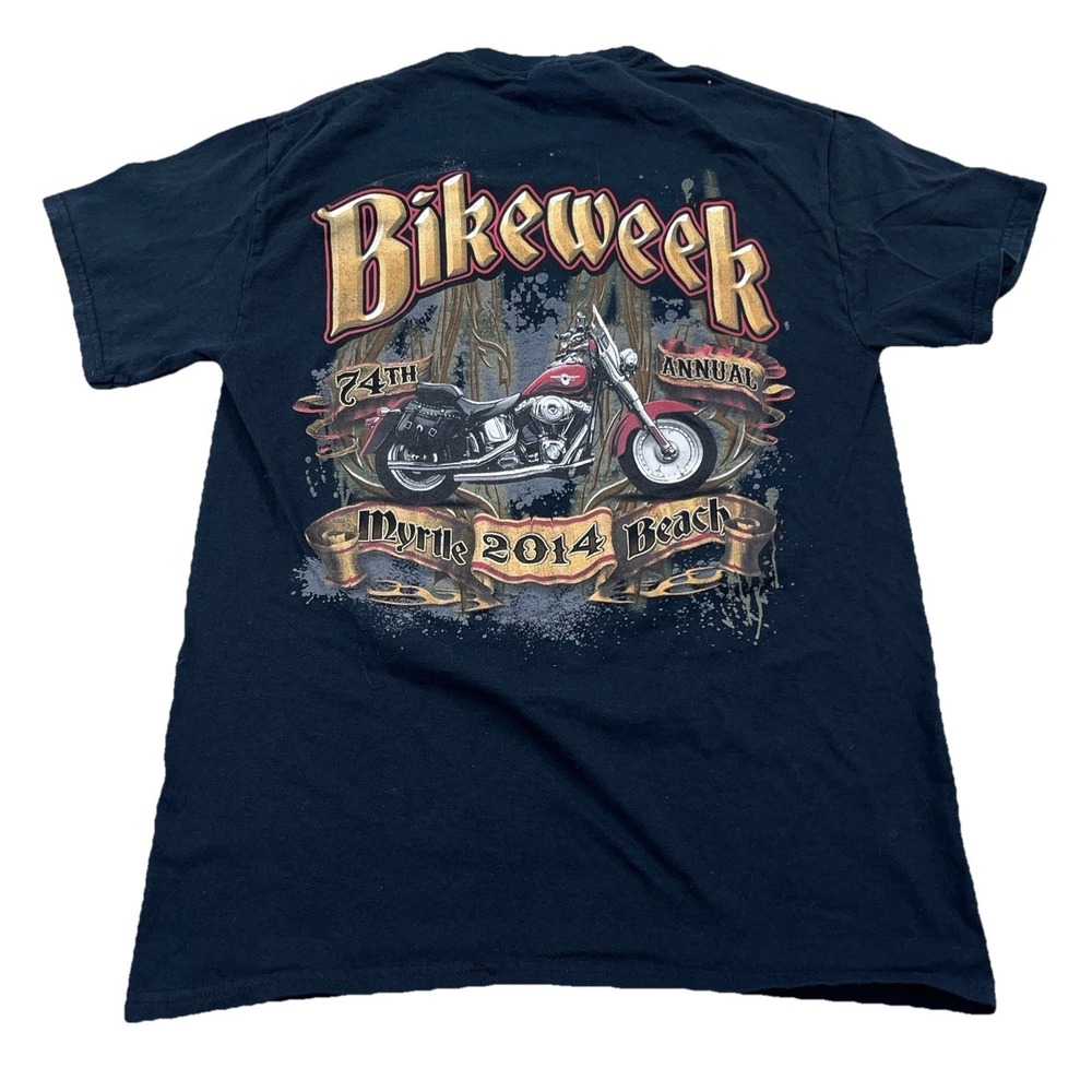 Vintage Y2K Bike Week Shirt Men Medium Black Biker Motorcycle Nature Eagle Beach
